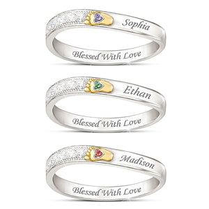 Personalized Name and Birthstone Family Footprint Ring