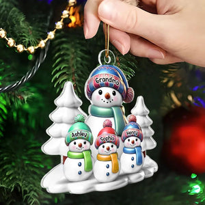 Winter Grandma & Grandkids Snowmen Christmas Personalized Acrylic Ornament