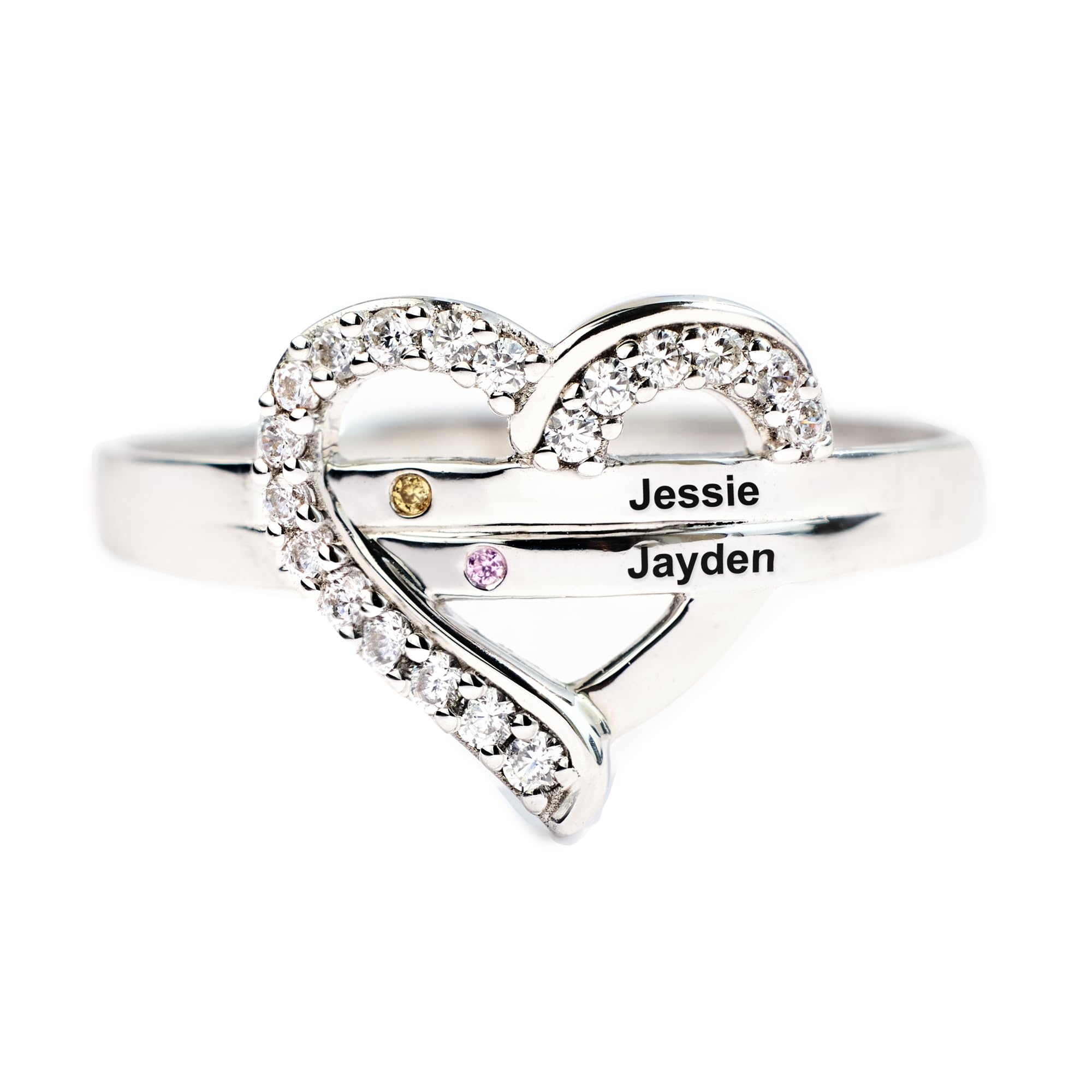 Personalized Birthstones Heart Ring Gift For Mother/Grandma
