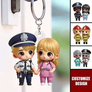 Cute Cartoon Couple Gift by Occupation Gift, Personalized Acrylic Keychain