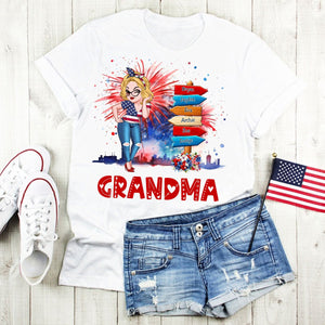 Grandma Kids Flower Fireworks- 4th Of July Independence Day -  Personalized T-shirt