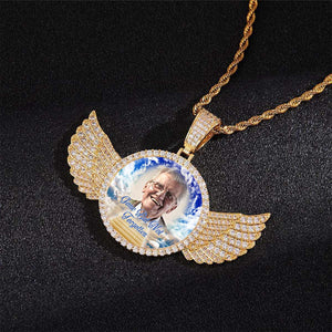 Personalized Memorial Photo Necklace with Wings