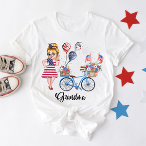 Personalized T-Shirt - 4th of July Grandma Mom Bike With Little Balloon Kids