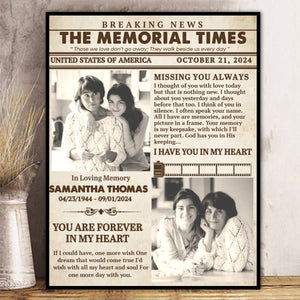 Personalized The Memorial Times Newspaper Canvas Poster