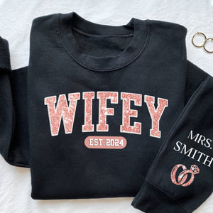 Couple Personalized Unisex Sweatshirt With Design On Sleeve - Gift For Husband Wife, Anniversary