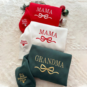 Personalized Bow College Mama Embroidered Sweatshirt