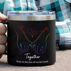 Live Openly, Love Freely, LGBTQ+ Couples - Gift For Couples, Personalized 14oz Stainless Steel Tumbler With Handle