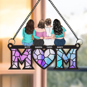 Mom, Children Sitting, Mother's Day Gift For Mom - Personalized Window Hanging Suncatcher Ornament