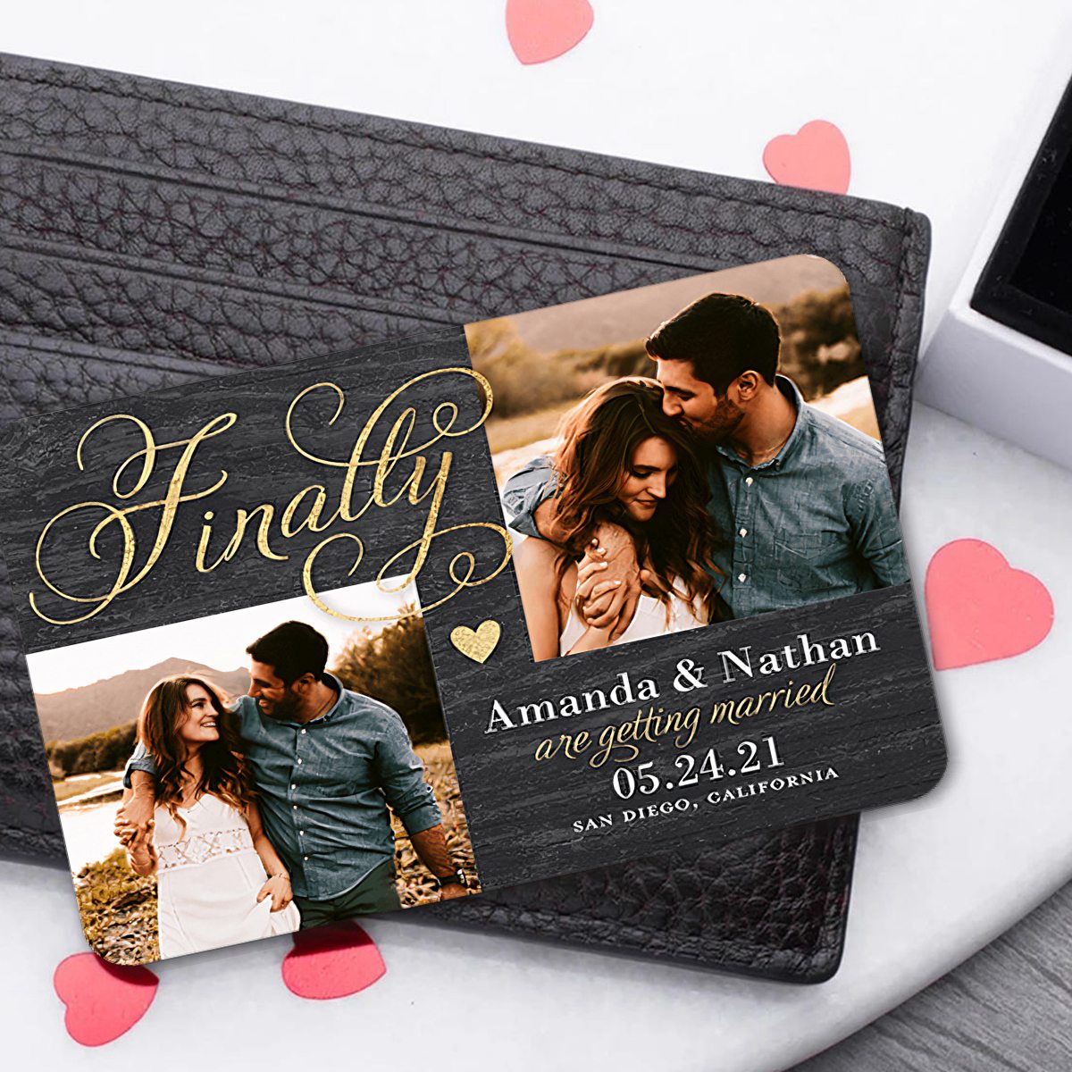 Personalized Finally We are getting married Couple Metal Wallet Card