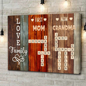 Personalized Gift for Grandma First Mom Now Nana Puzzle Crossword Scrabble Poster