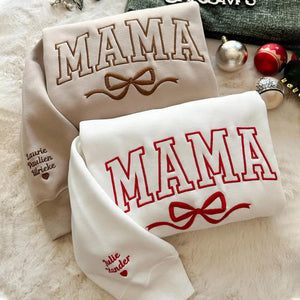 Personalized Bow College Mama Embroidered Sweatshirt