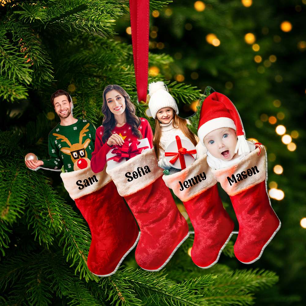 Custom Photo Gifts For Family Personalized Acrylic Christmas Stocking Ornament