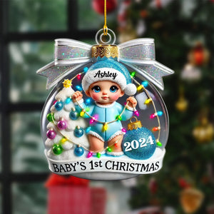 Baby First Christmas Personalized Acrylic Ornament, Christmas Tree Bow, New Parents Keepsake, Gift for Newborn