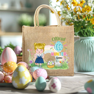 Personalized Rainbow Bunny Ear Cartoon Character Jute Tote Bag with Name Reusable Easter Party Gift for Kids