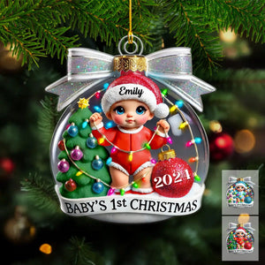 Baby First Christmas Personalized Acrylic Ornament, Christmas Tree Bow, New Parents Keepsake, Gift for Newborn