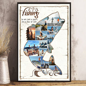 Personalized Fishing Photo Collage Poster, Fish Shape Canvas, Fishing Gift