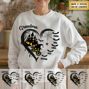 Halloween Grandma Mom Black Bats Heart Personalized Sweatshirt