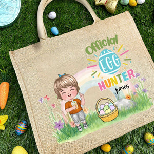 Personalized Rainbow Bunny Ear Cartoon Character Jute Tote Bag with Name Reusable Easter Party Gift for Kids