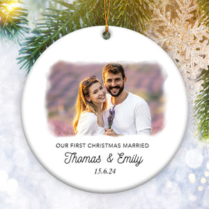 Personalized Photo Couple First Christmas Married Christmas Ceramic Ornament