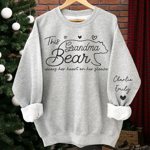 This Mama Bear Wears Her Heart On Her Sleeve - Family Personalized Unisex Sweatshirt