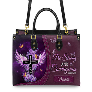 Personalized Be strong and courageous-Bible Verse Leather Bag