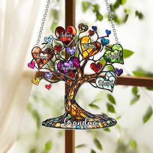 Personalized Mother Window Hanging Suncatcher Ornament - Mom Grandma Heart Tree