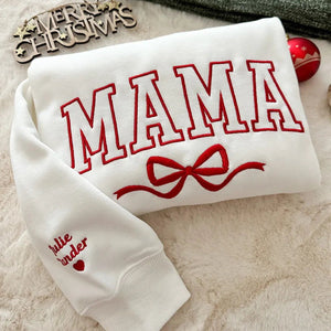 Personalized Bow College Mama Embroidered Sweatshirt