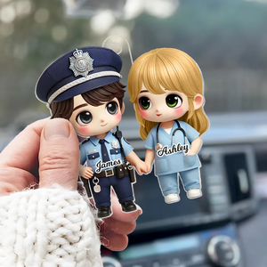 Cute Cartoon Couple Gift by Occupation Gift, Personalized Acrylic Car Ornament