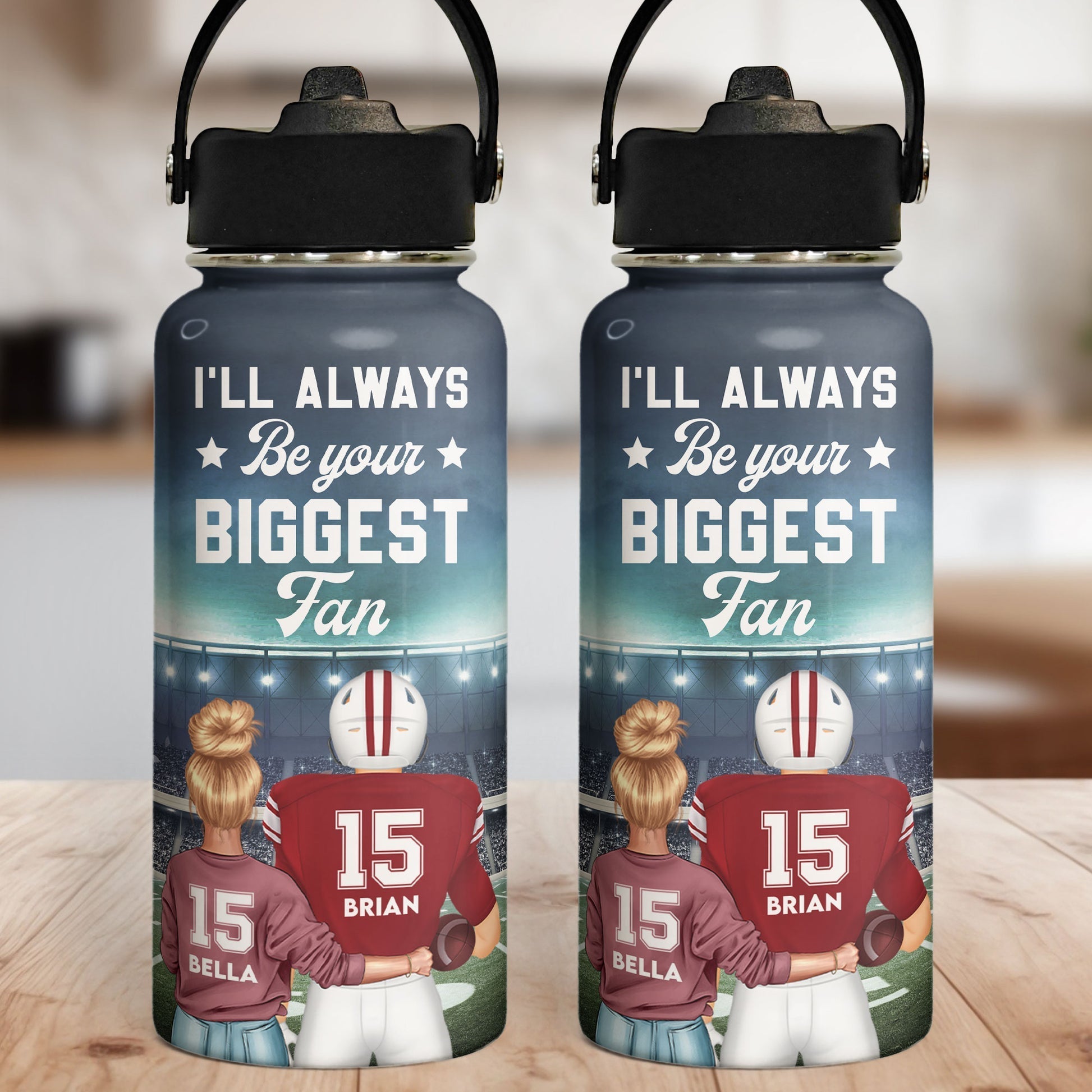 I'll Always Be Your Biggest Fan - Personalized American Football Stainless Steel Water Bottle