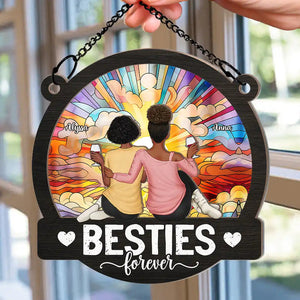 Personalized Window Hanging Suncatcher Ornament - Besties Forever Sitting Together