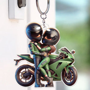 Motorcycle Pretty Cartoon Couple Personalized Acrylic Keychain,Gift For Biker Couple