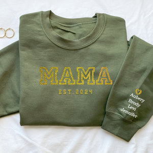 Personalized Mama Grandma and Kids Glitter Heart Sweatshirt