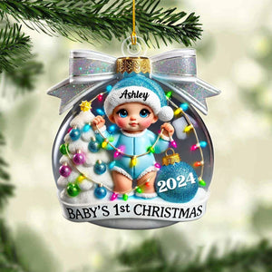 Baby First Christmas Personalized Acrylic Ornament, Christmas Tree Bow, New Parents Keepsake, Gift for Newborn