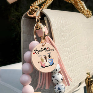 Personalized Silicone Wristlet Keychain Bracelet - Besties Forever Sitting Together