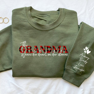 Personalized I Wear My Heart On My Sleeve Sweatshirt Gift for Grandma Mom