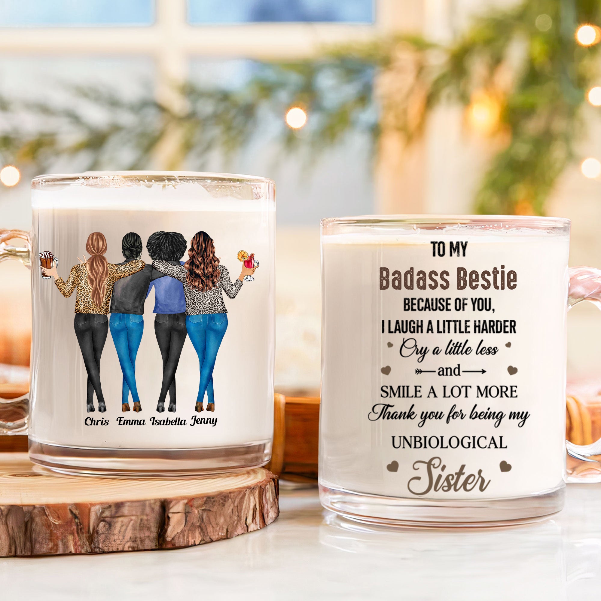 Because Of You I Laugh A Little Harder Friendship-Personalized Glass Mug