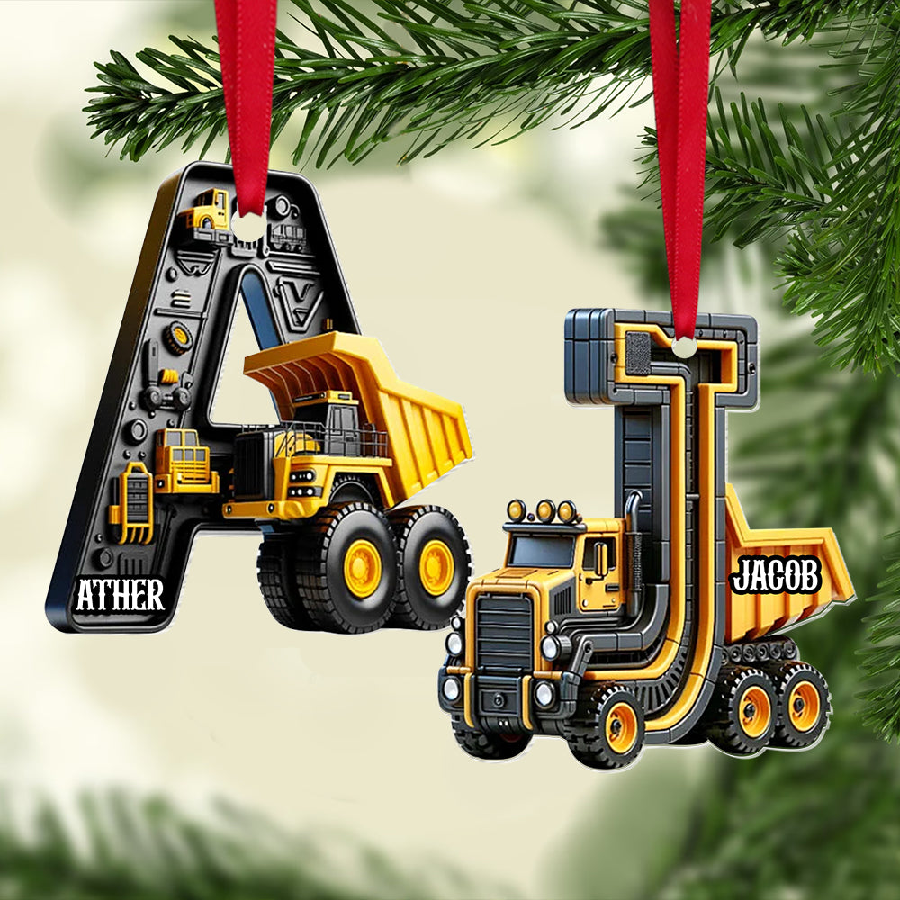 Alphabet Letter Construction Truck Personalized Christmas Acrylic Ornament