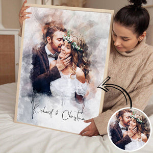 Personalized Art Print from Photo, Couple Watercolor Portrait Gift for Wedding Anniversary Engagement