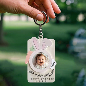 Love Bunny Love You - Personalized Photo Wooden Keychain - Easter Day Gift