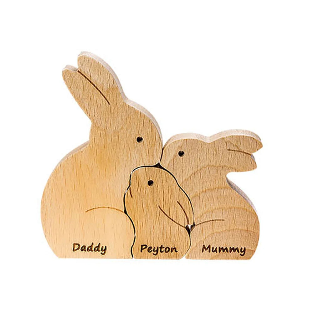 Personalised Wooden Family Cuddling Bunnies Puzzle Tabletop Decoration Easter Gift for Kids