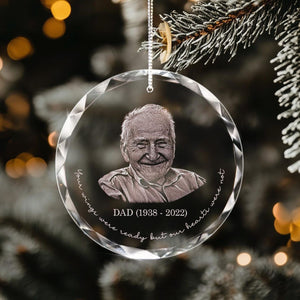 Personalized Memorial Crystal Ornament, Engraved Photo Christmas Glass Ornament