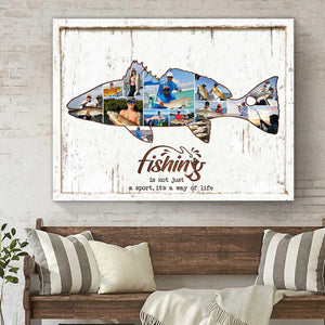 Personalized Red drum Fishing Photo Collage Canvas Poster, Redfish Gift for Him