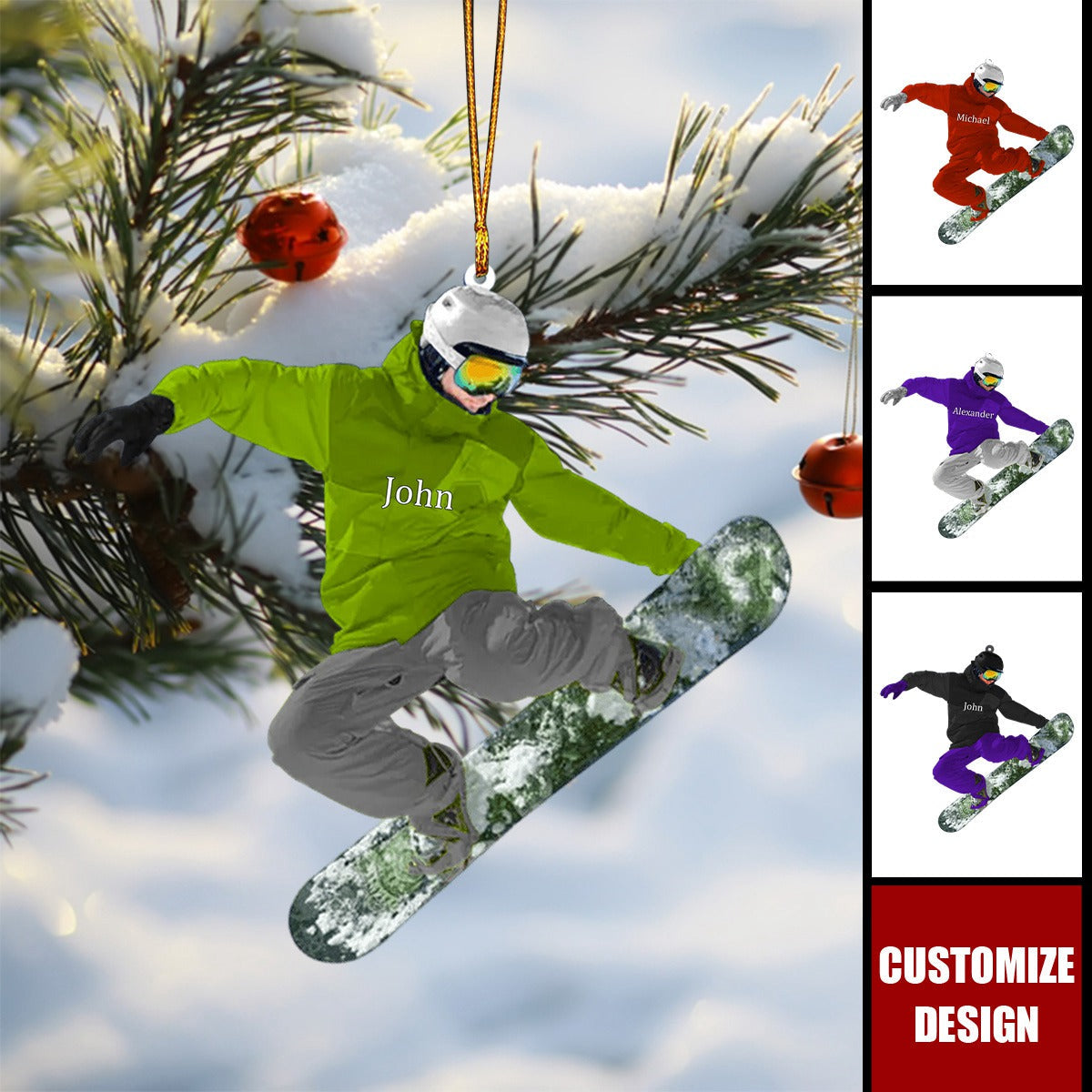 Personalized Snowboarding Athletes - Christmas Shaped Ornament For Skiers