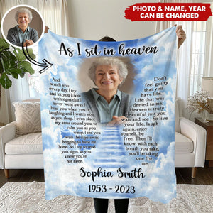 Custom Photo As I Sit In Heaven - Memorial Personalized Blanket