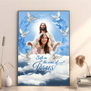 Personalized Canvas-Blue Sky With Pigeon Safe In The Arms Of Jesus Canvas-Memorial Gifts, Loss Parents