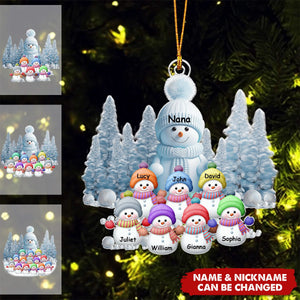 Christmas Blue Vibe Snowman Grandma Mom Colorful Kids Personalized Acrylic Ornament