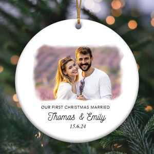 Personalized Photo Couple First Christmas Married Christmas Ceramic Ornament