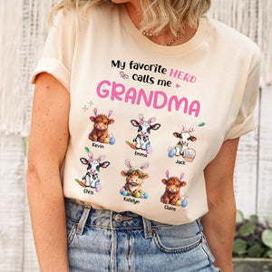 Personalized Gift For Grandma Nana's Cute Cow Easter Day Highland Cow T shirt