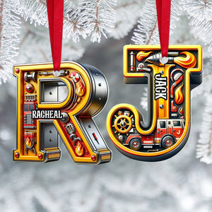 Personalized Alphabet Letter Gifts For Fire Truck Lover Christmas Ornament