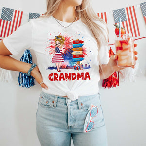 Grandma Kids Flower Fireworks- 4th Of July Independence Day -  Personalized T-shirt